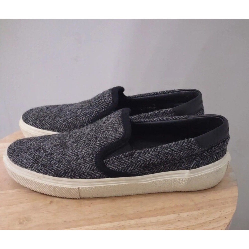 Saint Laurent Paris Gray Wool Black Leather Back Shoes  Women's Sz 36